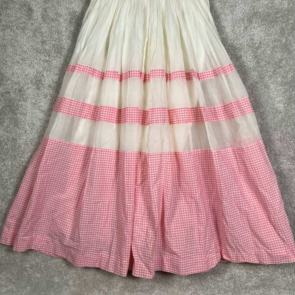 Vintage 50s Pink Gingham Organza Fit and Flare Dress White Sleeveless Midi - Picture 4 of 16
